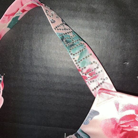 Victoria's Secret 34B,34D BRA SET S Panty Lot floral satin PINK rose SHINE STRAP - Picture 2 of 7